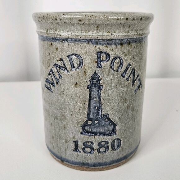 Vintage Salt Glaze Stoneware Utensil Crock Pottery Salt Glaze 5.5" Marked 84ZP - Picture 1 of 9